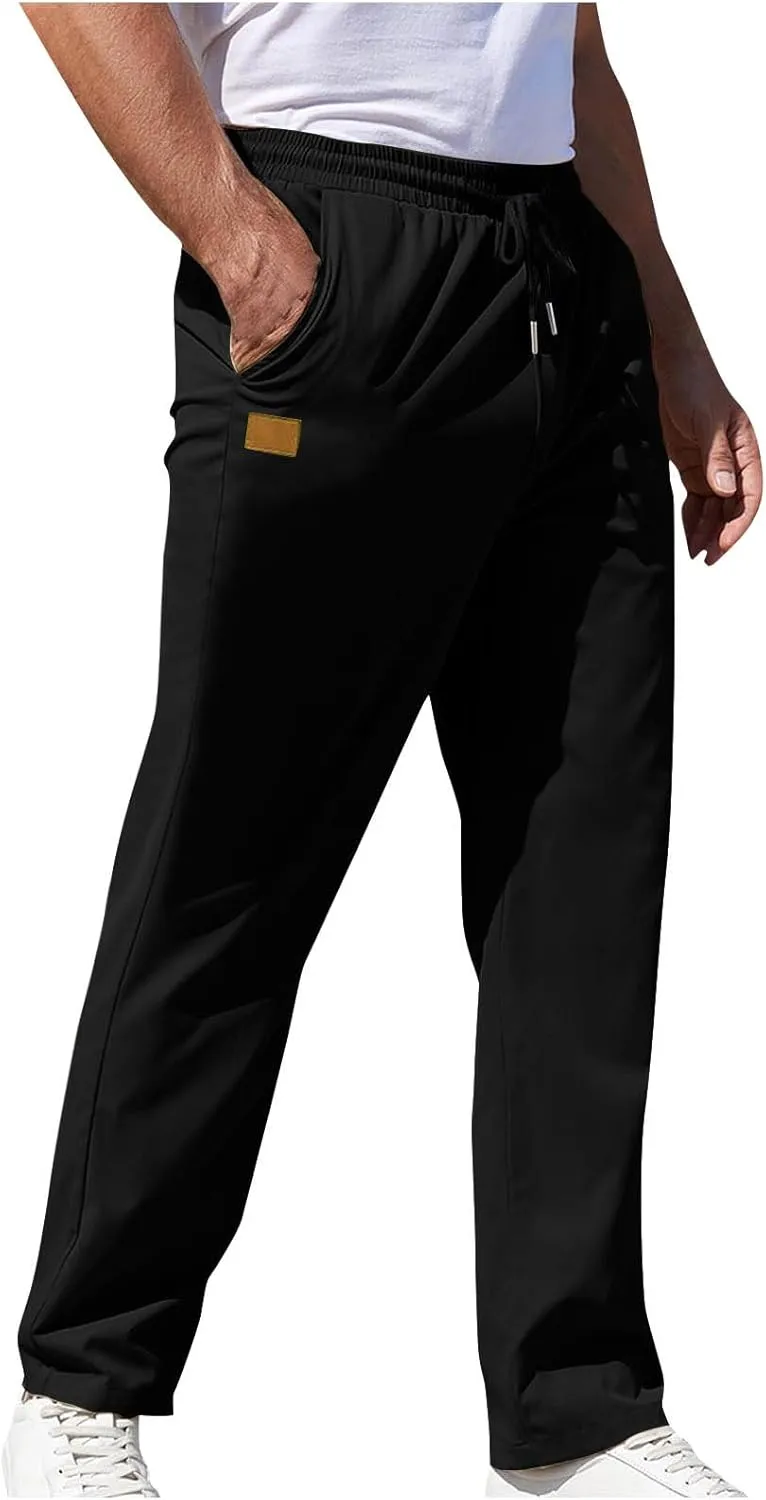 Mens Pants Cargo Elastic Waist Drawstring Straight Pants with Pocket Casual Outdoor Jogger Running Sport Trousers