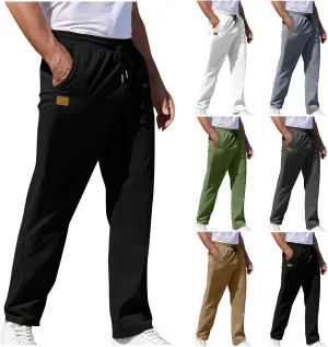 Mens Pants Cargo Elastic Waist Drawstring Straight Pants with Pocket Casual Outdoor Jogger Running Sport Trousers