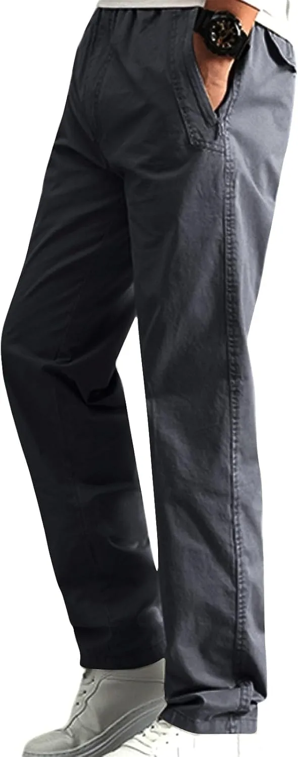 Mens Pants Casual Stylish Classic Fit Wrinkle Free Flat Front Cotton Work Pant Big and Tall Comfy Summer Golf Trouser