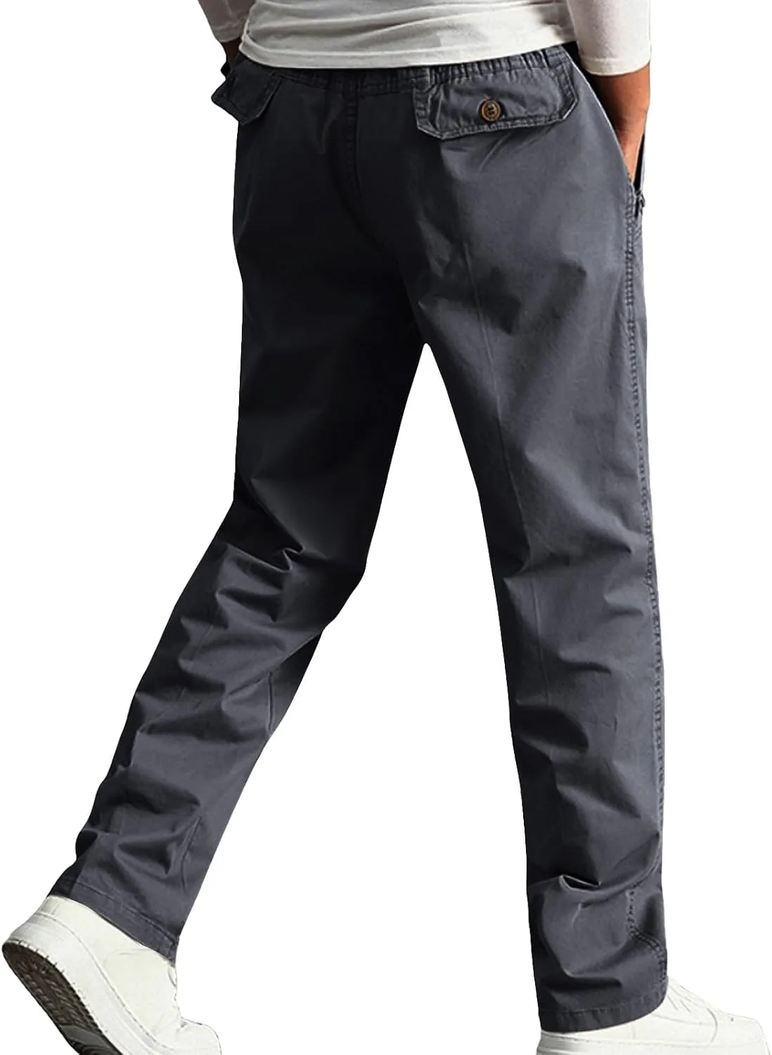 Mens Pants Casual Stylish Classic Fit Wrinkle Free Flat Front Cotton Work Pant Big and Tall Comfy Summer Golf Trouser