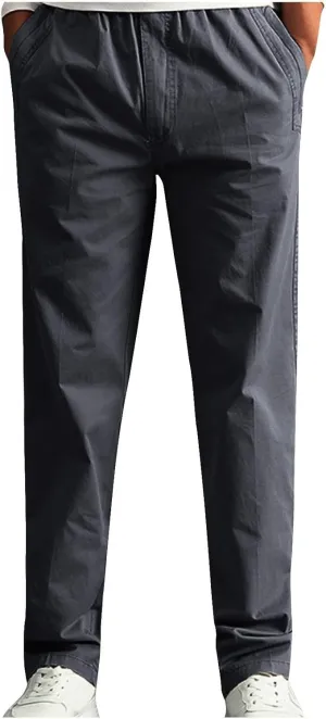 Mens Pants Casual Stylish Classic Fit Wrinkle Free Flat Front Cotton Work Pant Big and Tall Comfy Summer Golf Trouser