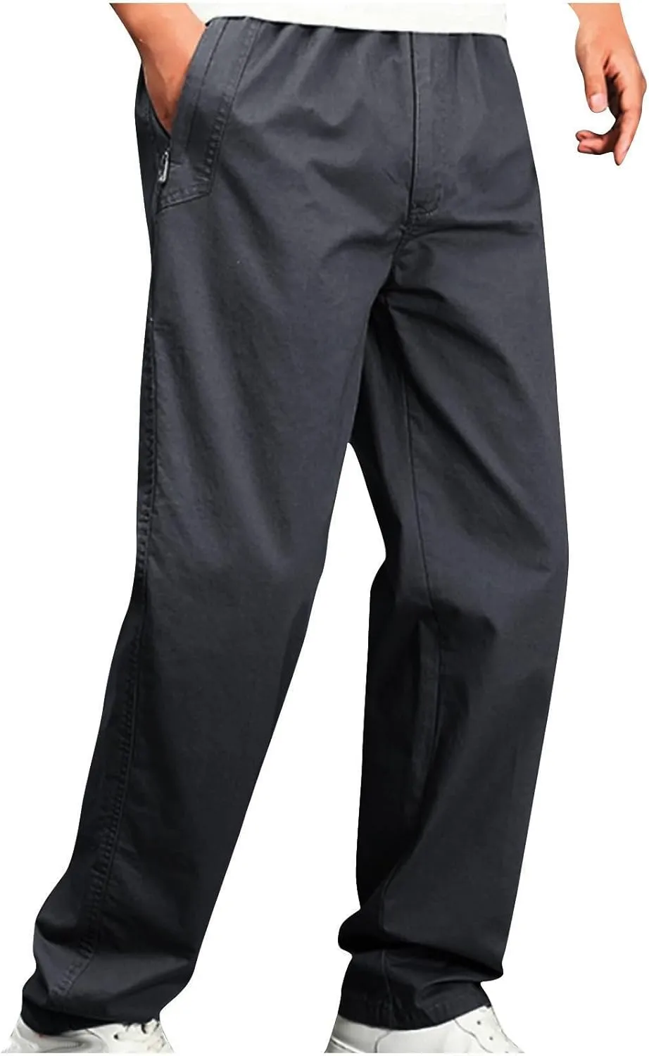 Mens Pants Casual Stylish Classic Fit Wrinkle Free Flat Front Cotton Work Pant Big and Tall Comfy Summer Golf Trouser