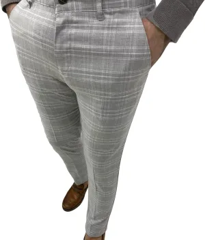 Men's Plaid Chino Pants Flat Front Stripe Slim Fit Stretch Suit Pant Checked Stylish Business Dress Trousers
