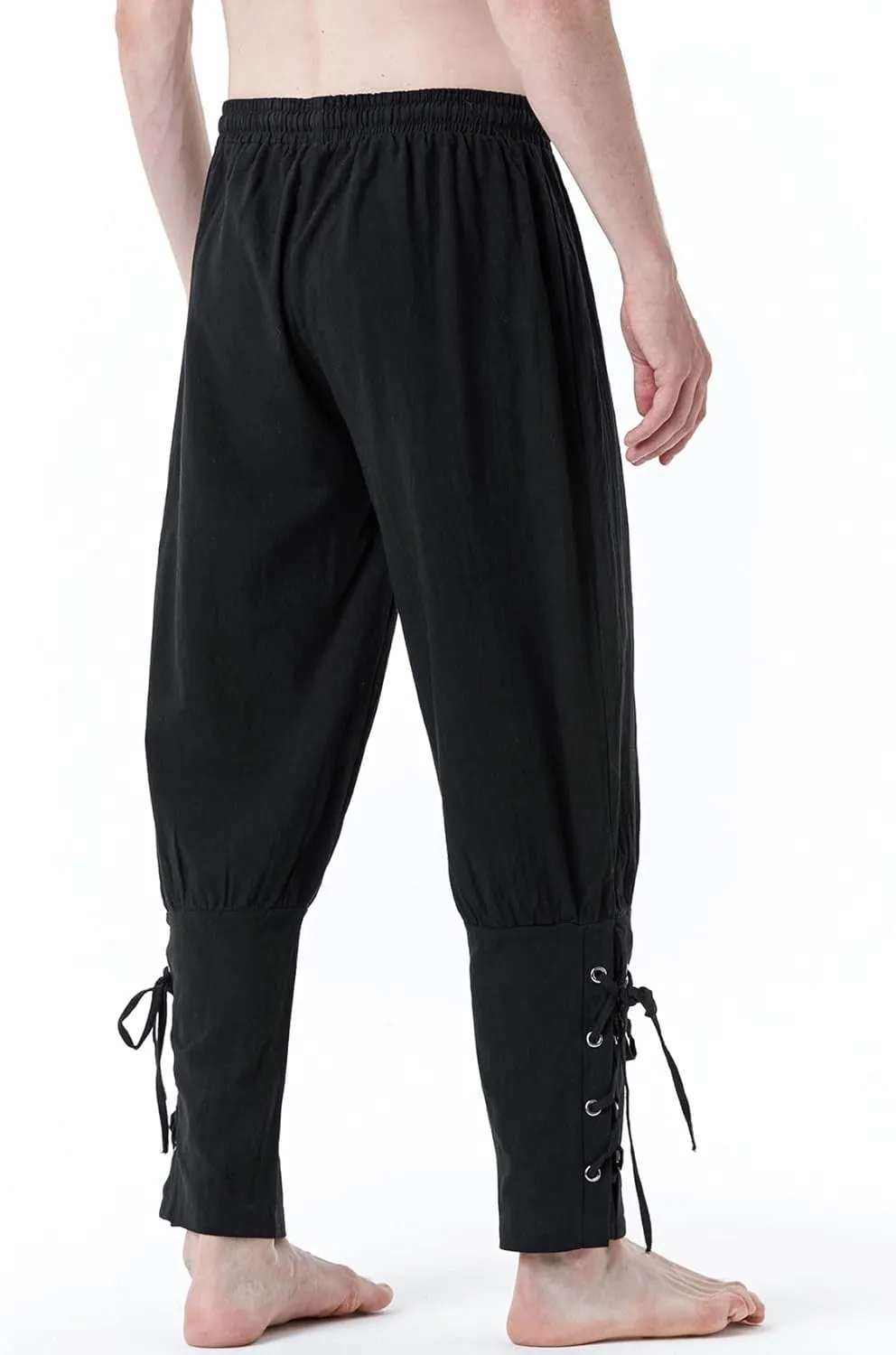 Men's Pure Cotton Vintage Ankle Banded Pants for Renaissance Pirate Viking Medieval Costume