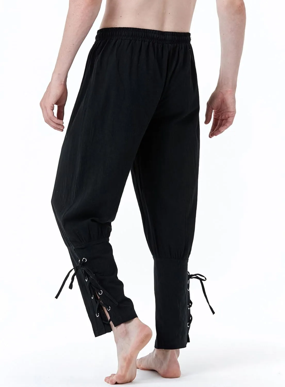 Men's Pure Cotton Vintage Ankle Banded Pants for Renaissance Pirate Viking Medieval Costume