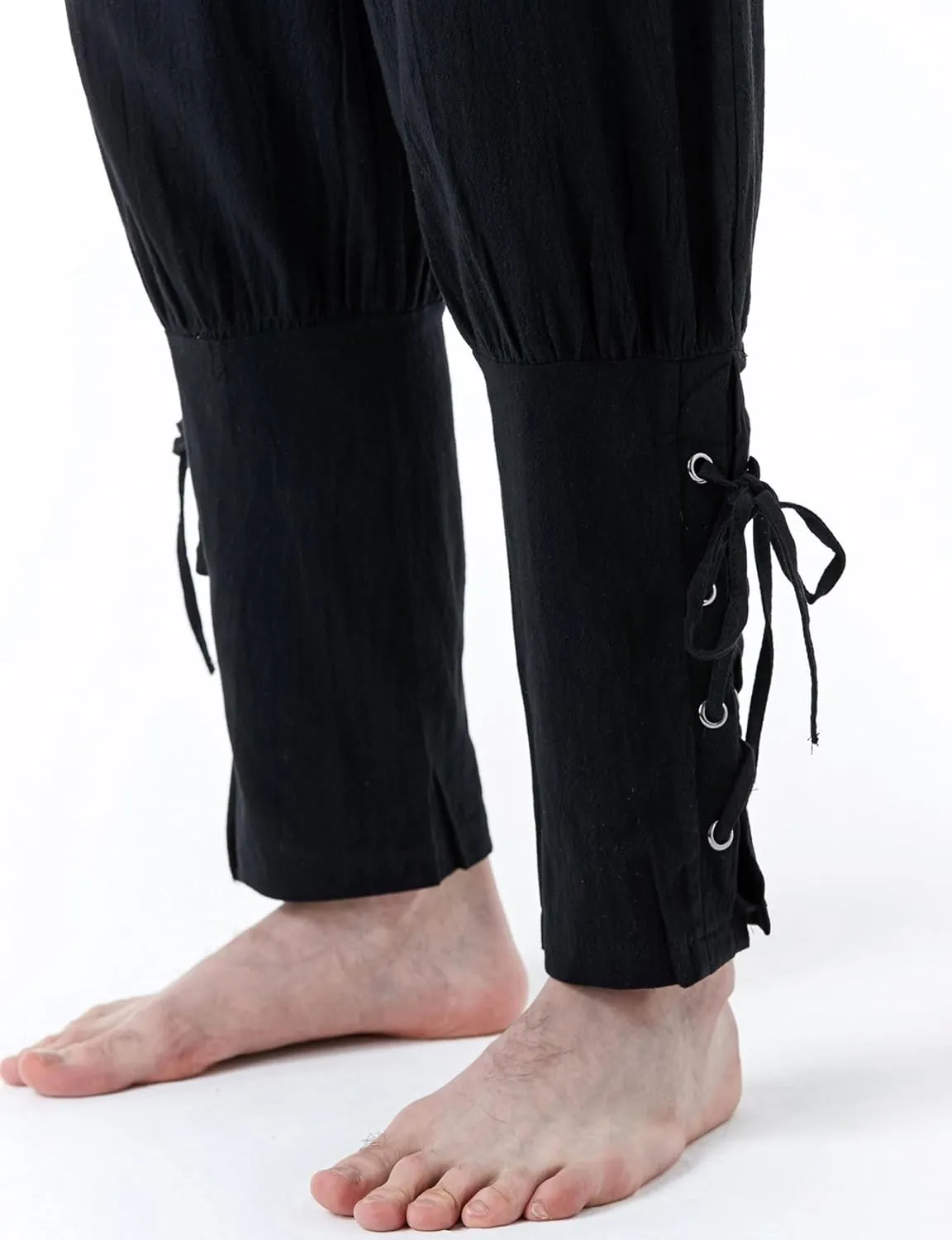 Men's Pure Cotton Vintage Ankle Banded Pants for Renaissance Pirate Viking Medieval Costume