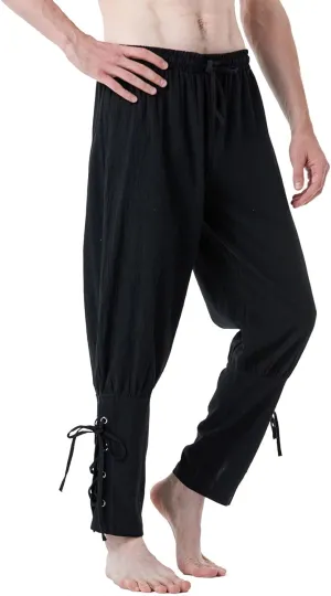 Men's Pure Cotton Vintage Ankle Banded Pants for Renaissance Pirate Viking Medieval Costume