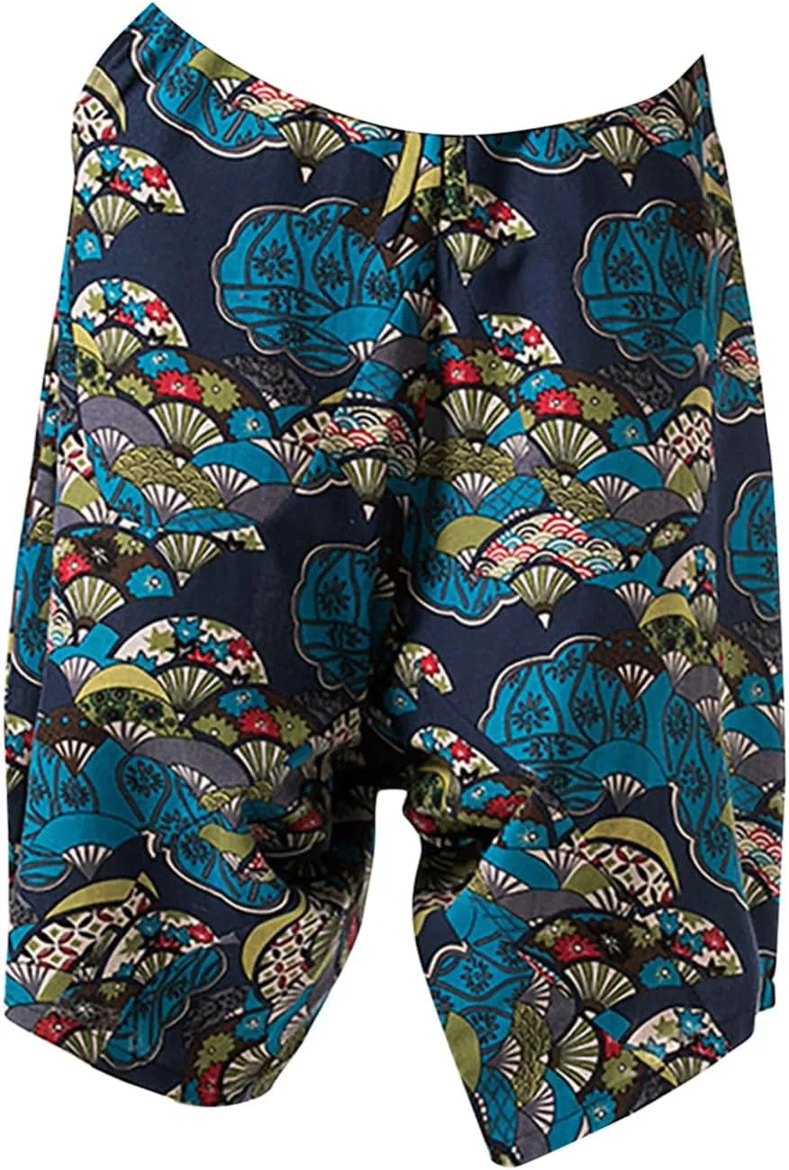 Mens Retro Style Capri Pants Chinese National Style Baggy Fashion Casual Cropped Pant Drawstring Waisted Traveling Pants 2024