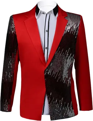 Mens Stylish Tux Dress Blazer Slim Fit Gold Sequin Suit Jacket Party Dinner Prom Sport Coat