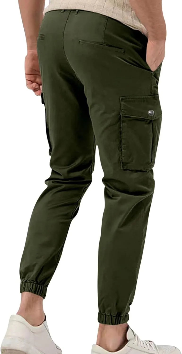 Mens Work Pants Slim Fit Cargo Pants for Men Tactical Tapered Trousers with Pocket Athletic Outdoor Joggers