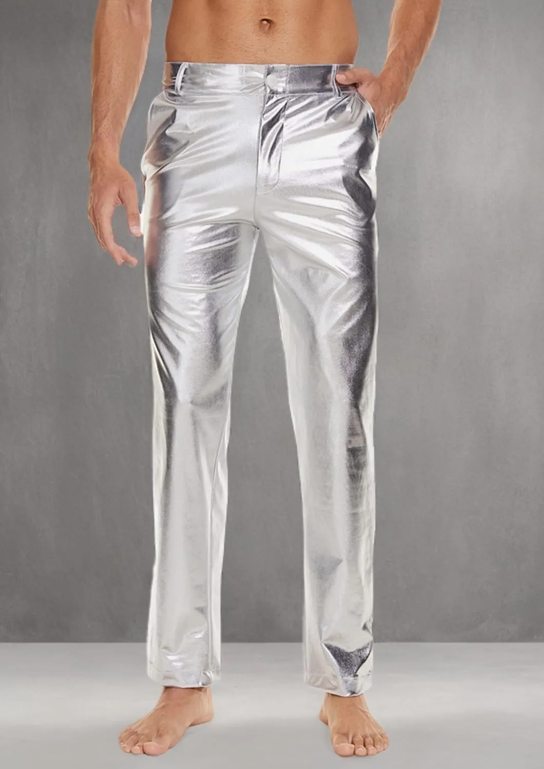Metallic Shiny Disco Pants for Men, 70s/80s Party Rave Pants, Vintage Cosplay Straight Leg Trousers