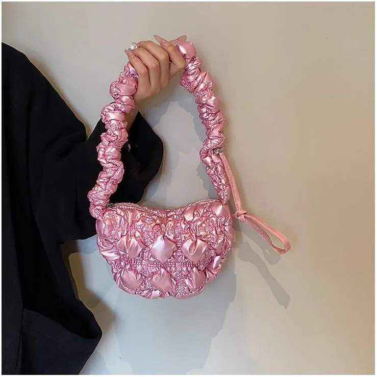 Mini Puffer Shoulder Bag Chic Gradient Rainbow Cloud Bag Quilted Hobo Crossbody Bag Handbag Cute Small Purse Satchel