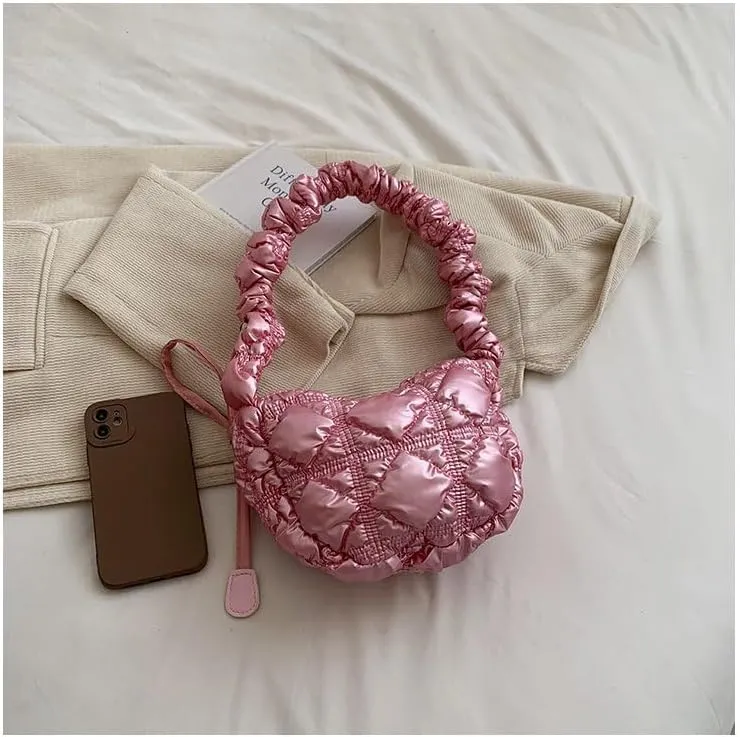 Mini Puffer Shoulder Bag Chic Gradient Rainbow Cloud Bag Quilted Hobo Crossbody Bag Handbag Cute Small Purse Satchel