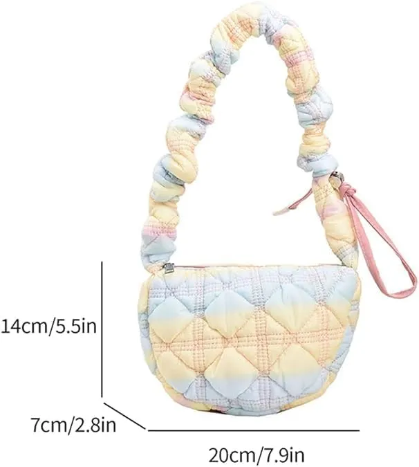 Mini Puffer Shoulder Bag Chic Gradient Rainbow Cloud Bag Quilted Hobo Crossbody Bag Handbag Cute Small Purse Satchel