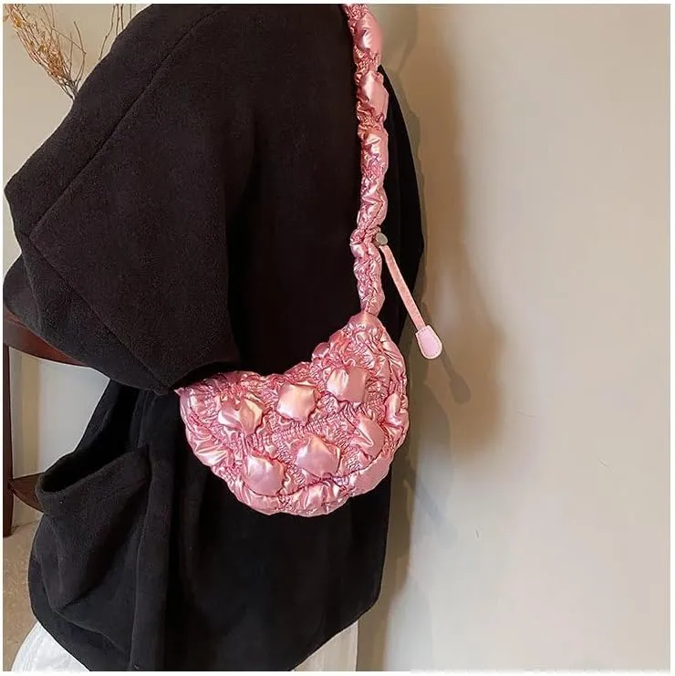 Mini Puffer Shoulder Bag Chic Gradient Rainbow Cloud Bag Quilted Hobo Crossbody Bag Handbag Cute Small Purse Satchel