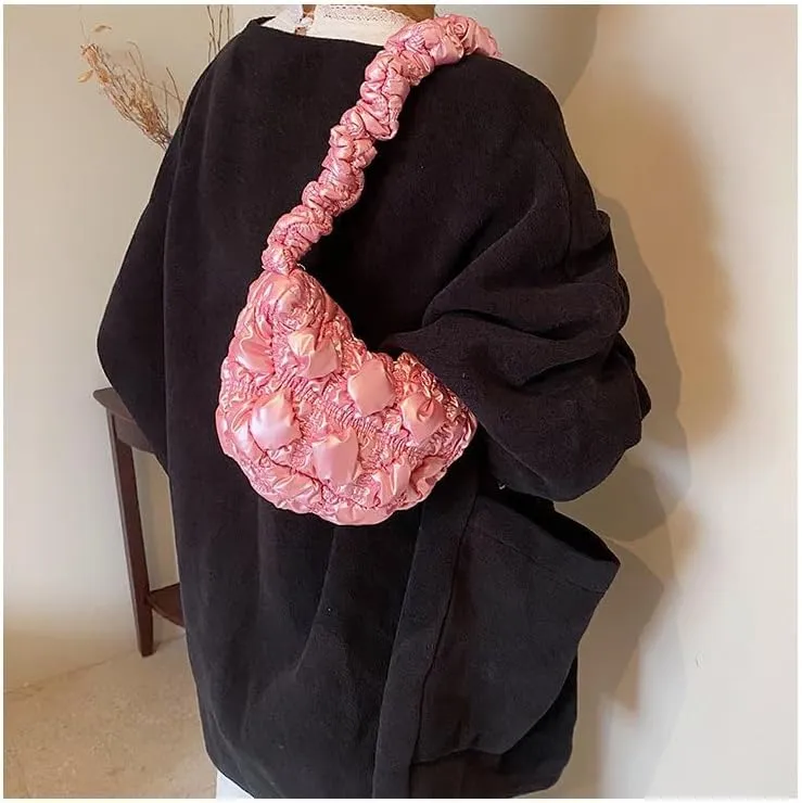 Mini Puffer Shoulder Bag Chic Gradient Rainbow Cloud Bag Quilted Hobo Crossbody Bag Handbag Cute Small Purse Satchel