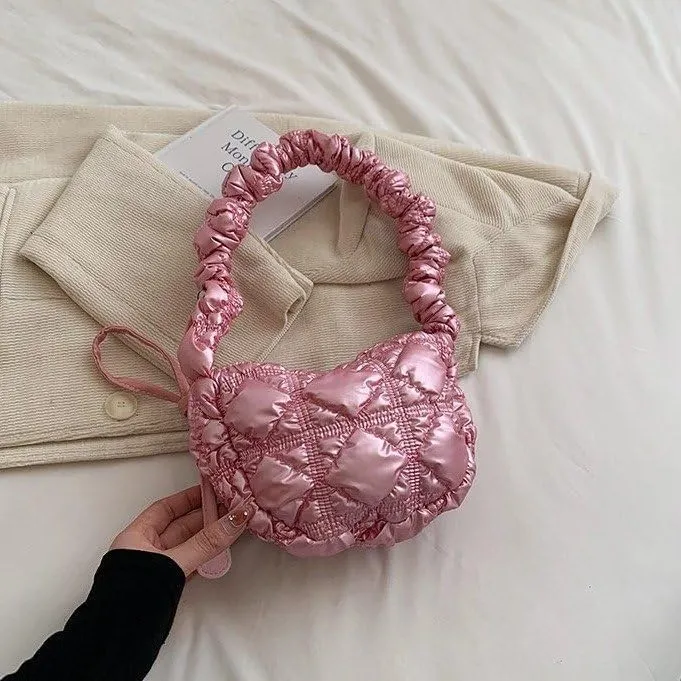 Mini Puffer Shoulder Bag Chic Gradient Rainbow Cloud Bag Quilted Hobo Crossbody Bag Handbag Cute Small Purse Satchel