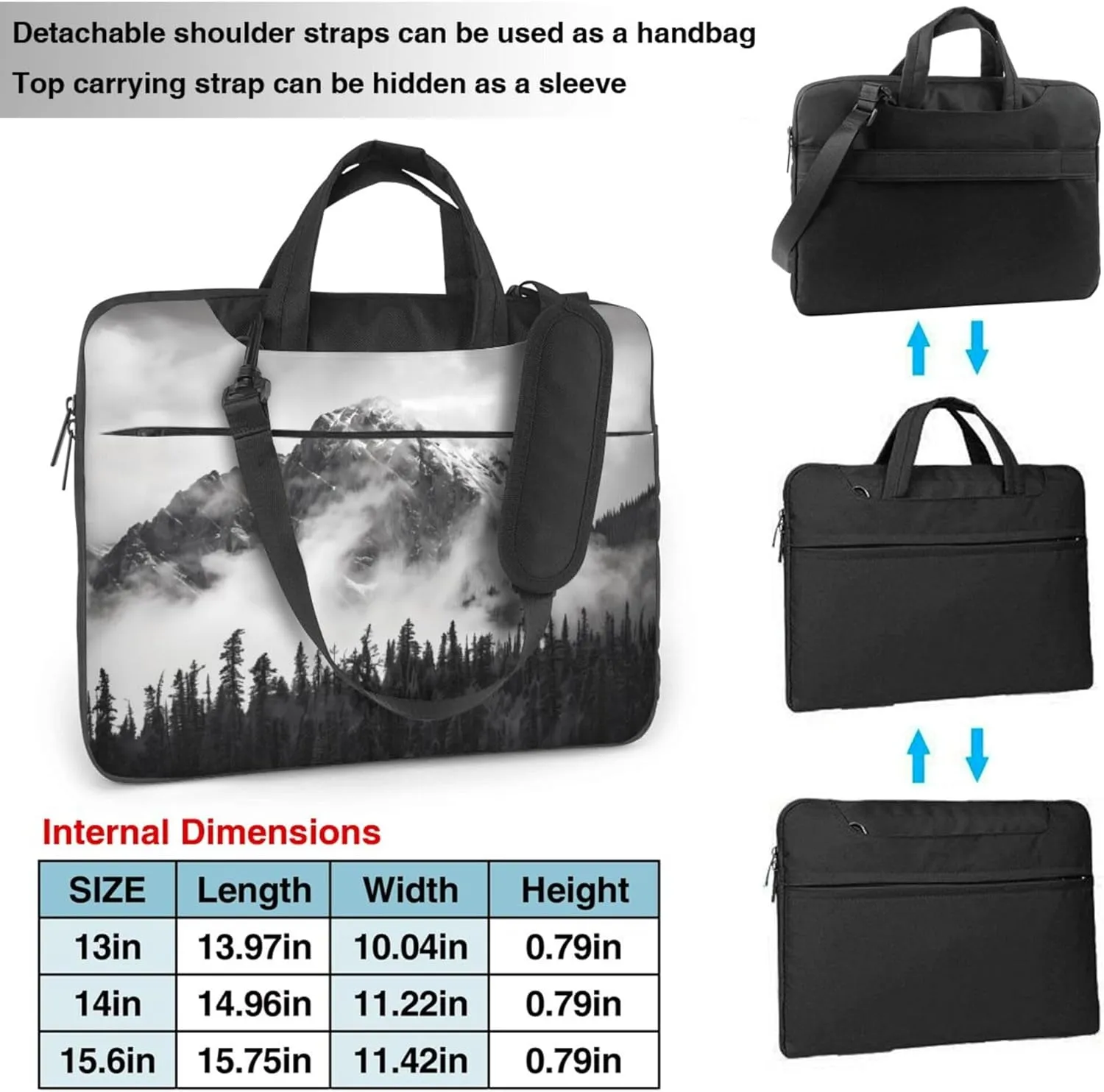Mountain Forest Tree Foggy Laptop Shoulder Bag for Women, Laptop Sleeve Case Durable Computer Bag