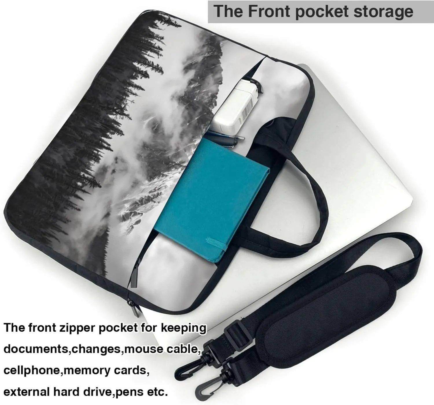 Mountain Forest Tree Foggy Laptop Shoulder Bag for Women, Laptop Sleeve Case Durable Computer Bag