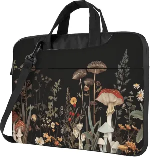 Mushroom Forest Laptop Shoulder Bag for Women, Plants Leaves Laptop Sleeve Case Durable Computer Bag