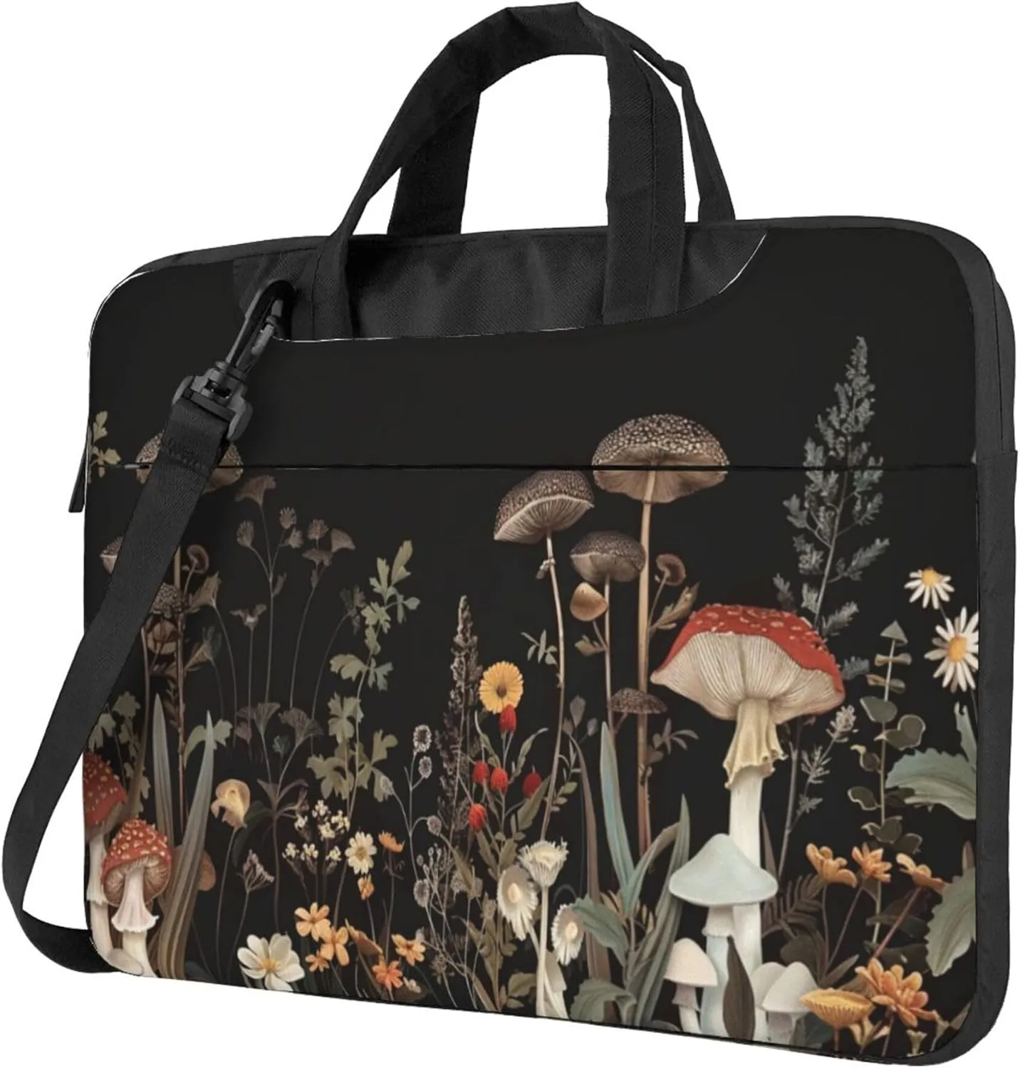 Mushroom Forest Laptop Shoulder Bag for Women, Plants Leaves Laptop Sleeve Case Durable Computer Bag