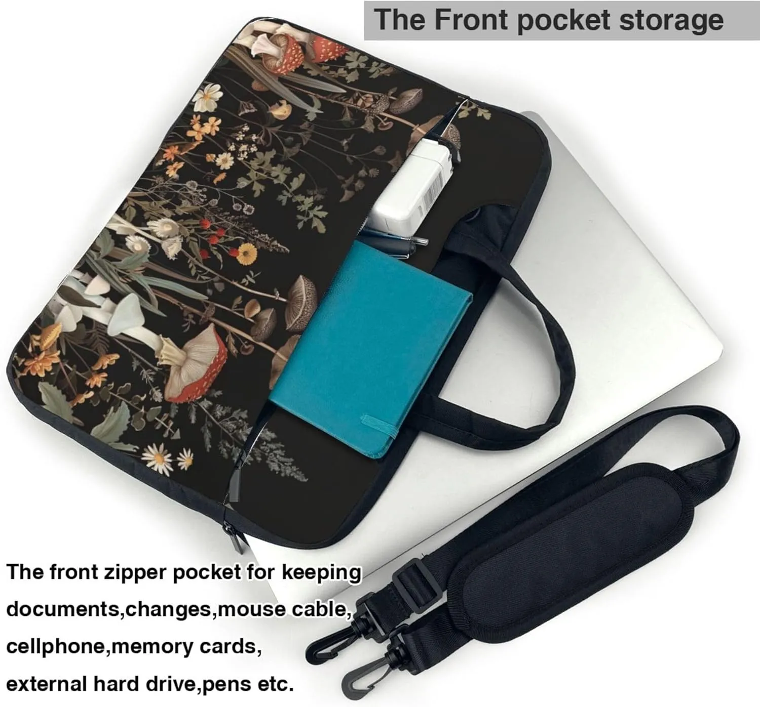Mushroom Forest Laptop Shoulder Bag for Women, Plants Leaves Laptop Sleeve Case Durable Computer Bag