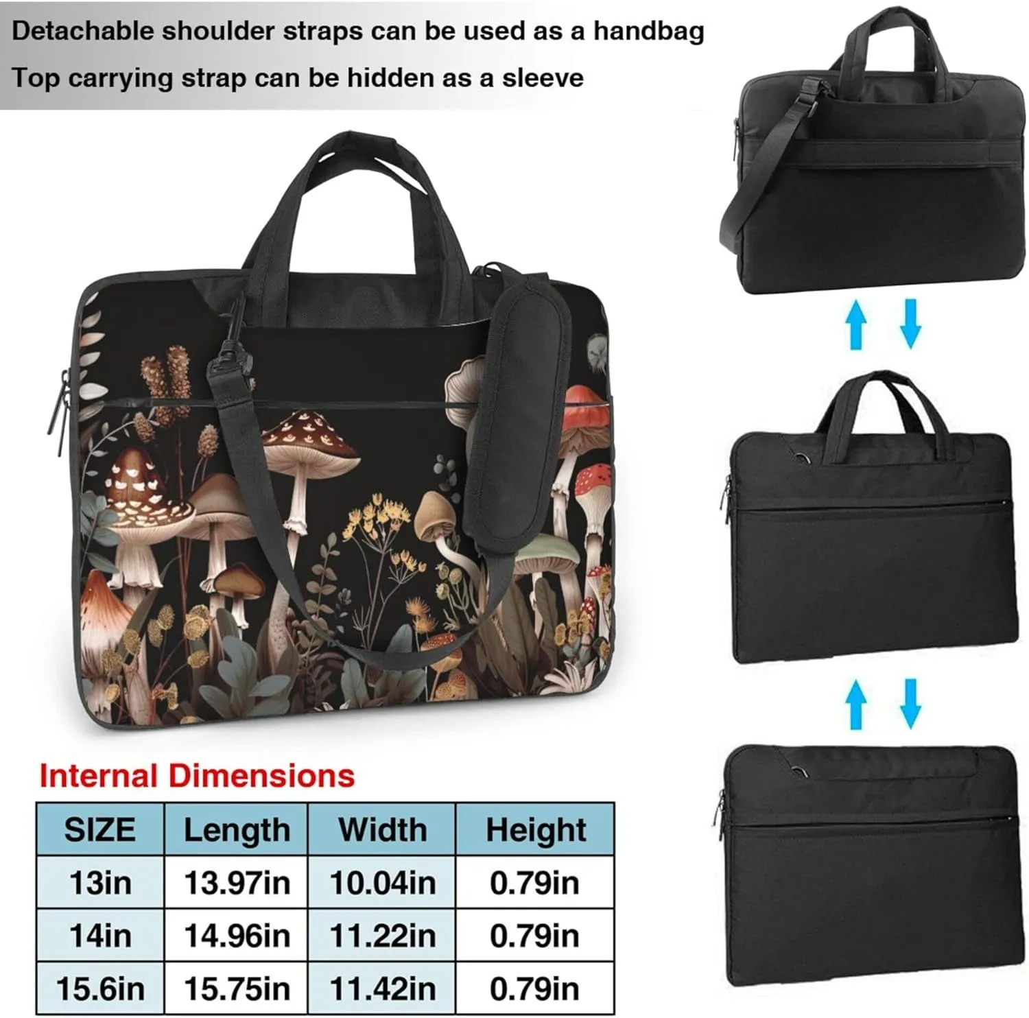 Mushroom Leaves Laptop Shoulder Bag for Women, Tropical Plants Laptop Sleeve Case Durable Computer Bag