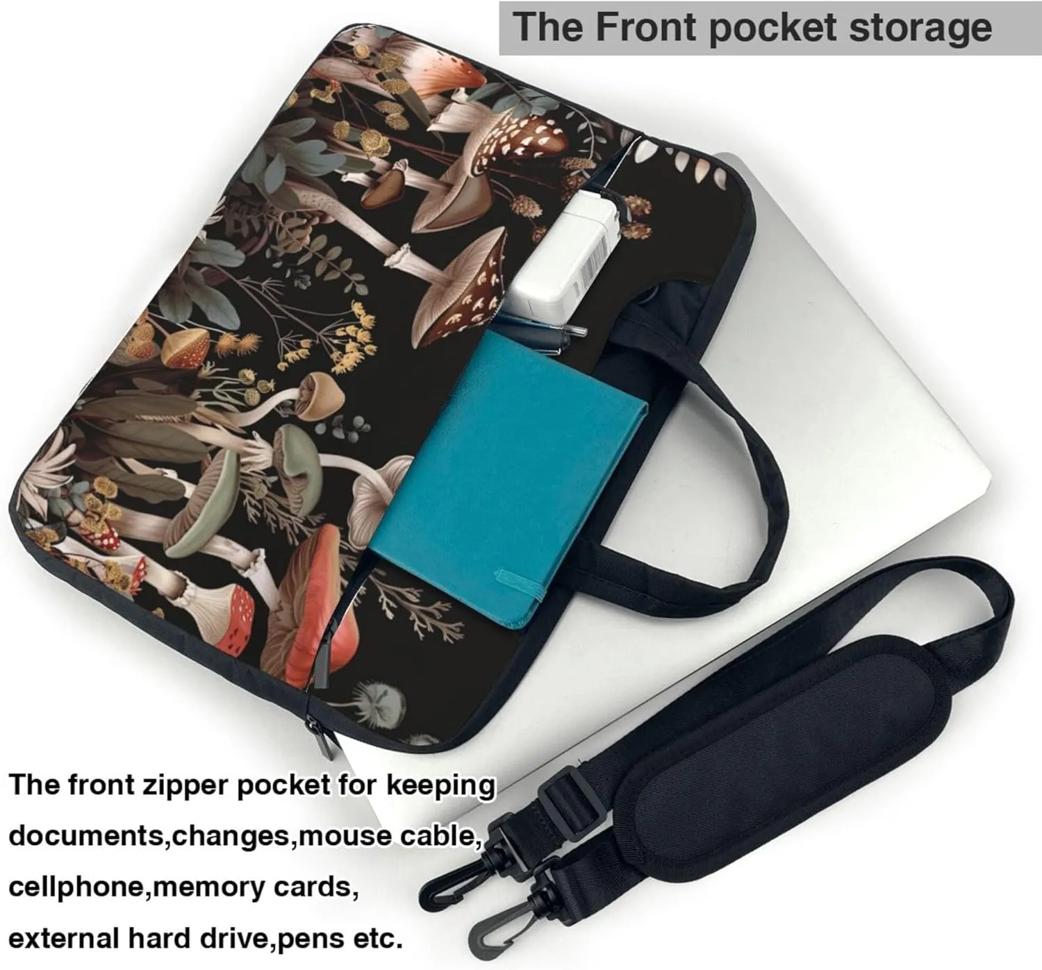 Mushroom Leaves Laptop Shoulder Bag for Women, Tropical Plants Laptop Sleeve Case Durable Computer Bag