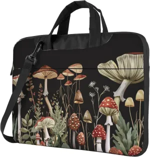 Mushroom Plants Laptop Shoulder Bag for Women, Mushroom Leaves Laptop Sleeve Case Durable Computer Bag