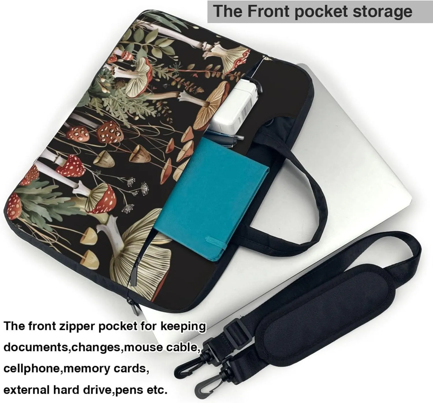 Mushroom Plants Laptop Shoulder Bag for Women, Mushroom Leaves Laptop Sleeve Case Durable Computer Bag