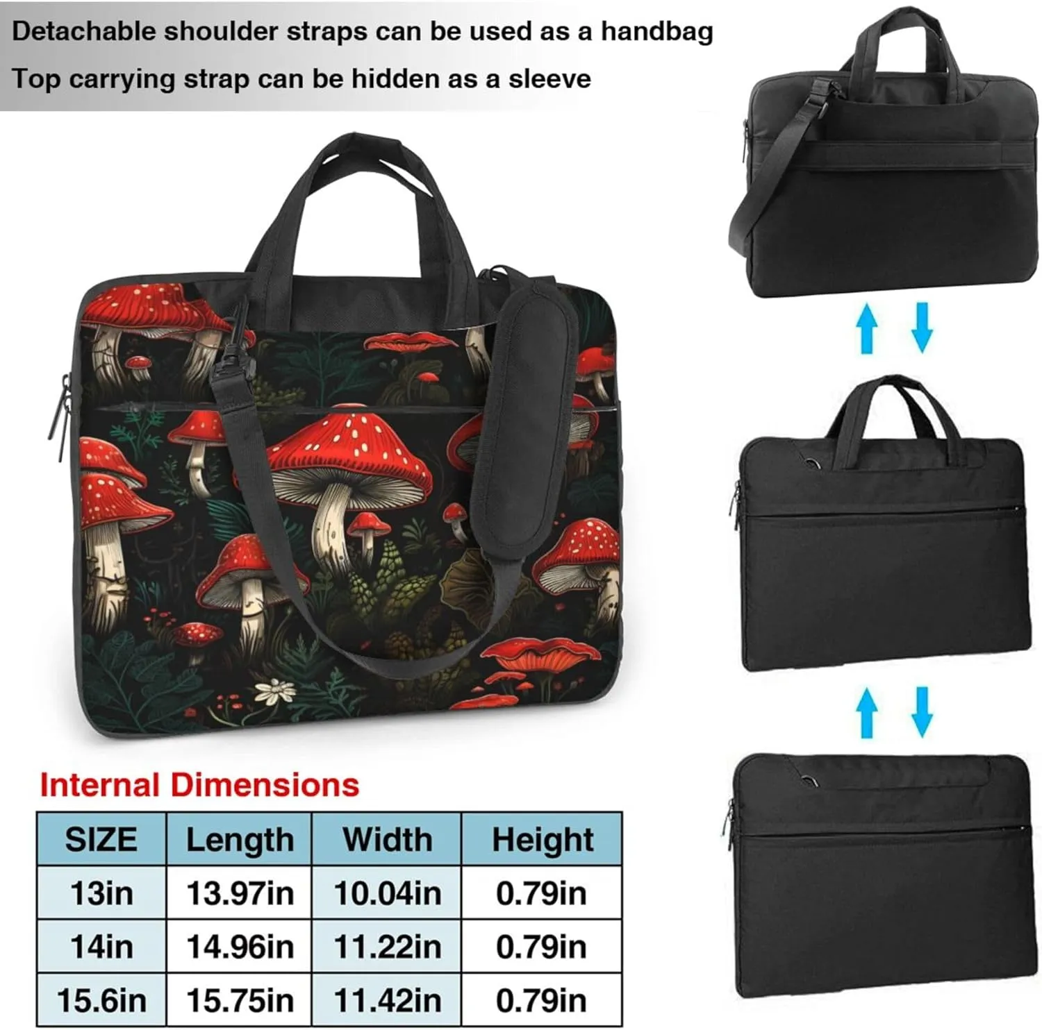 Mushrooms Leaves Tropical Plants Laptop Shoulder Bag for Women, Laptop Sleeve Case Durable Computer Bag