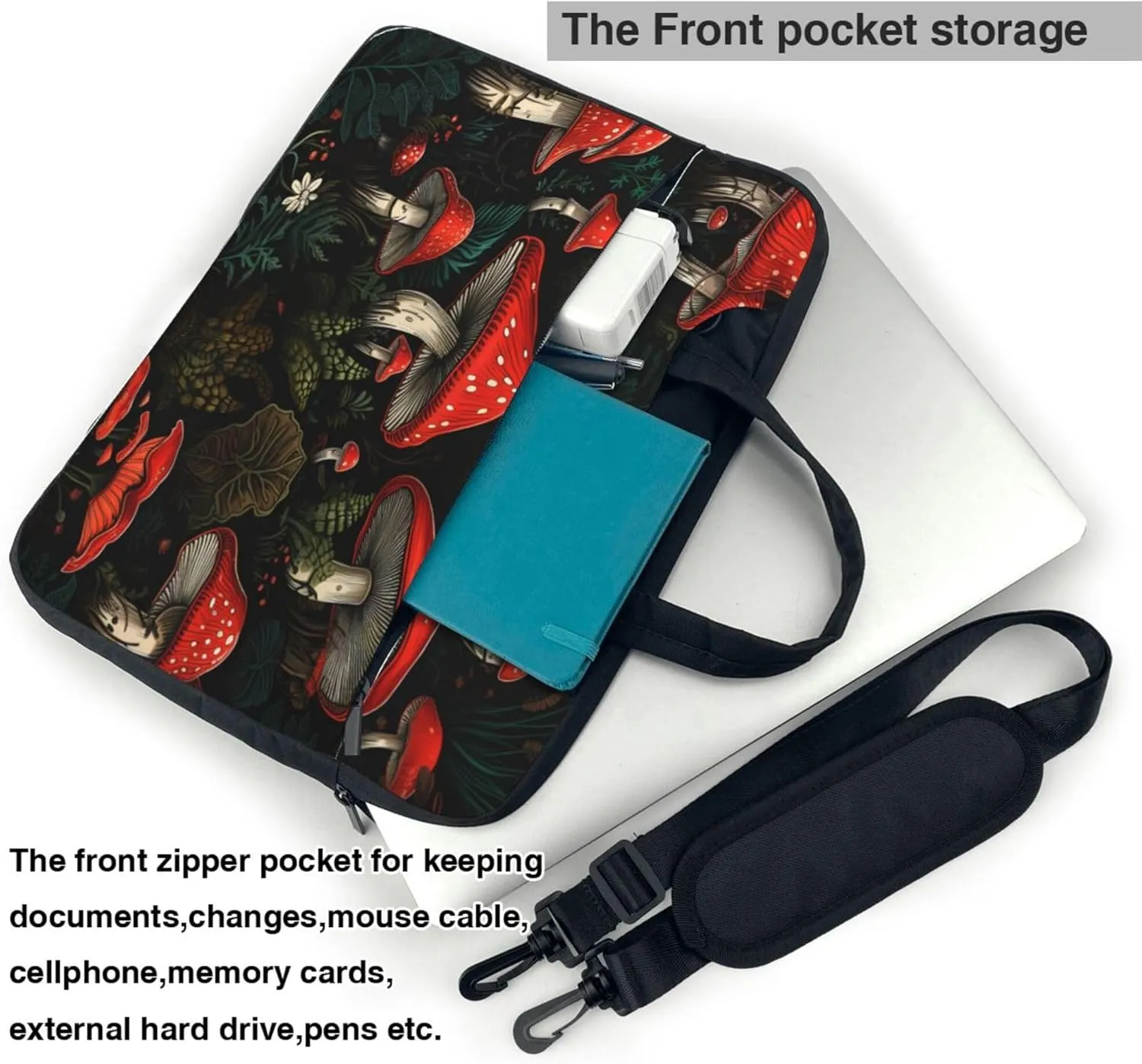 Mushrooms Leaves Tropical Plants Laptop Shoulder Bag for Women, Laptop Sleeve Case Durable Computer Bag