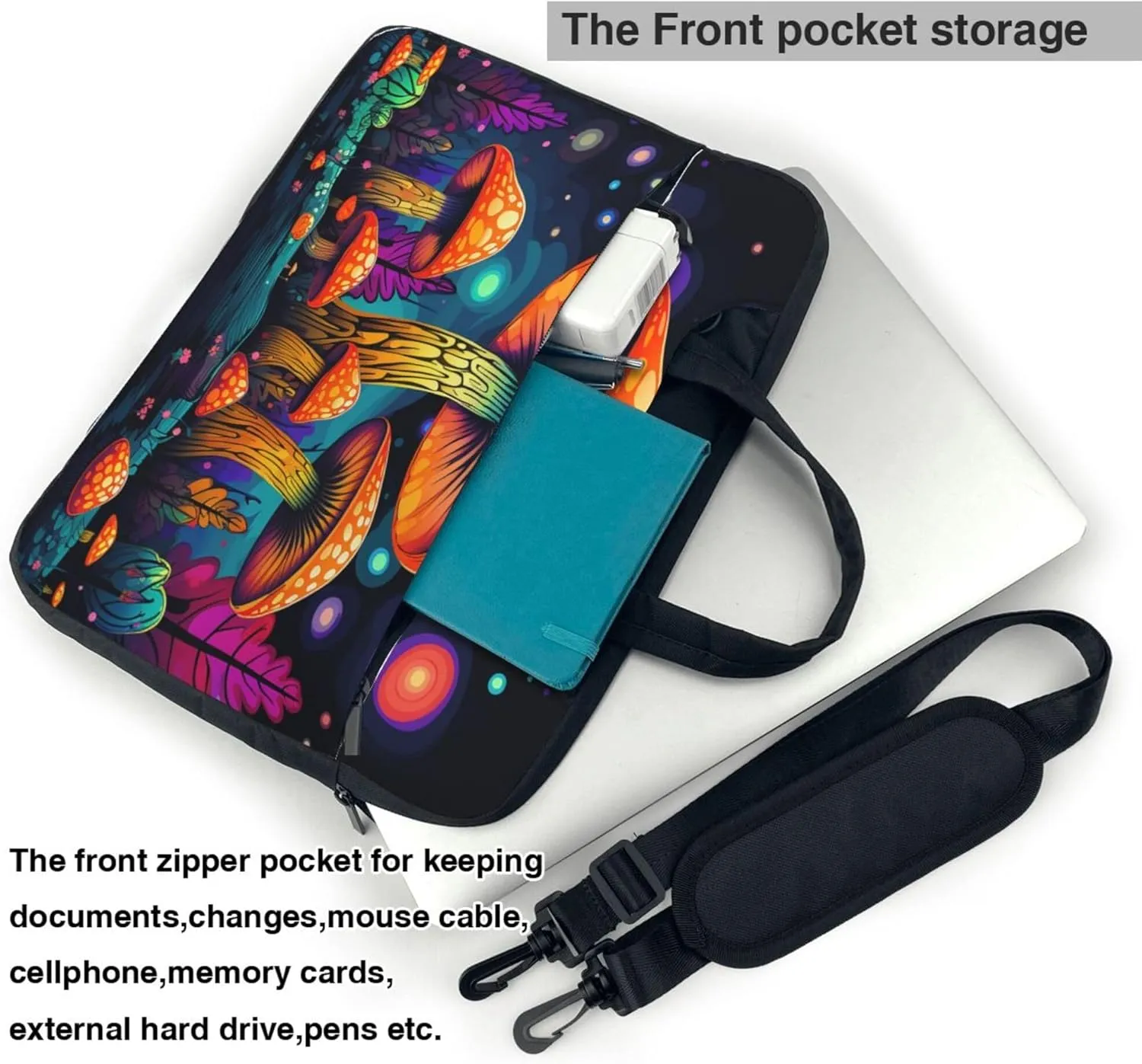 Mushrooms Rainbow Laptop Shoulder Bag for Women, Psychedelic Mushroom Laptop Sleeve Case Durable Computer Bag