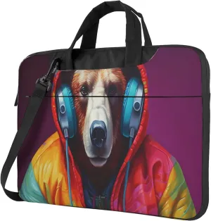 Music Bear Laptop Shoulder Bag for Women, Funny Animal Laptop Sleeve Case Durable Computer Bag