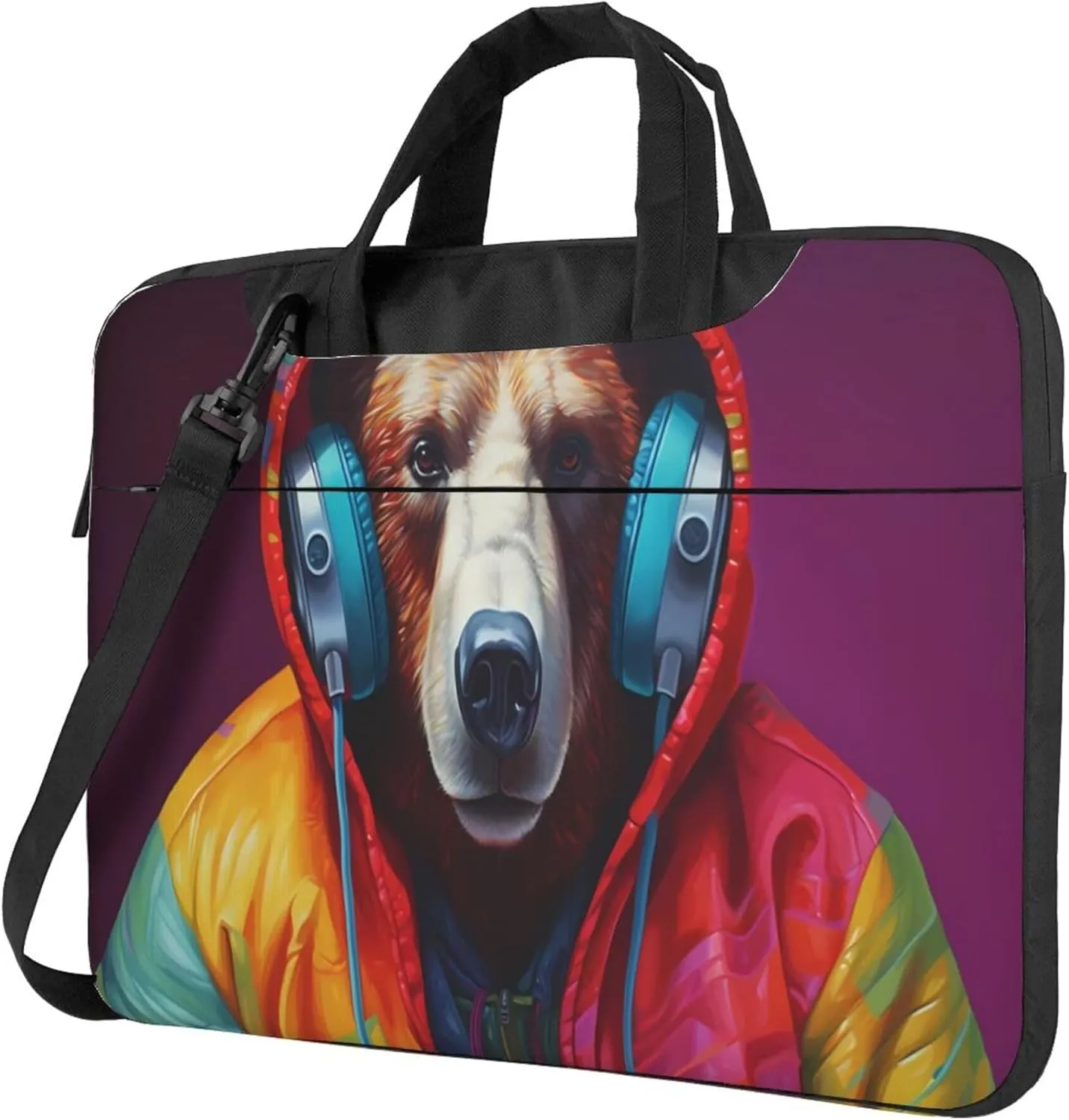 Music Bear Laptop Shoulder Bag for Women, Funny Animal Laptop Sleeve Case Durable Computer Bag