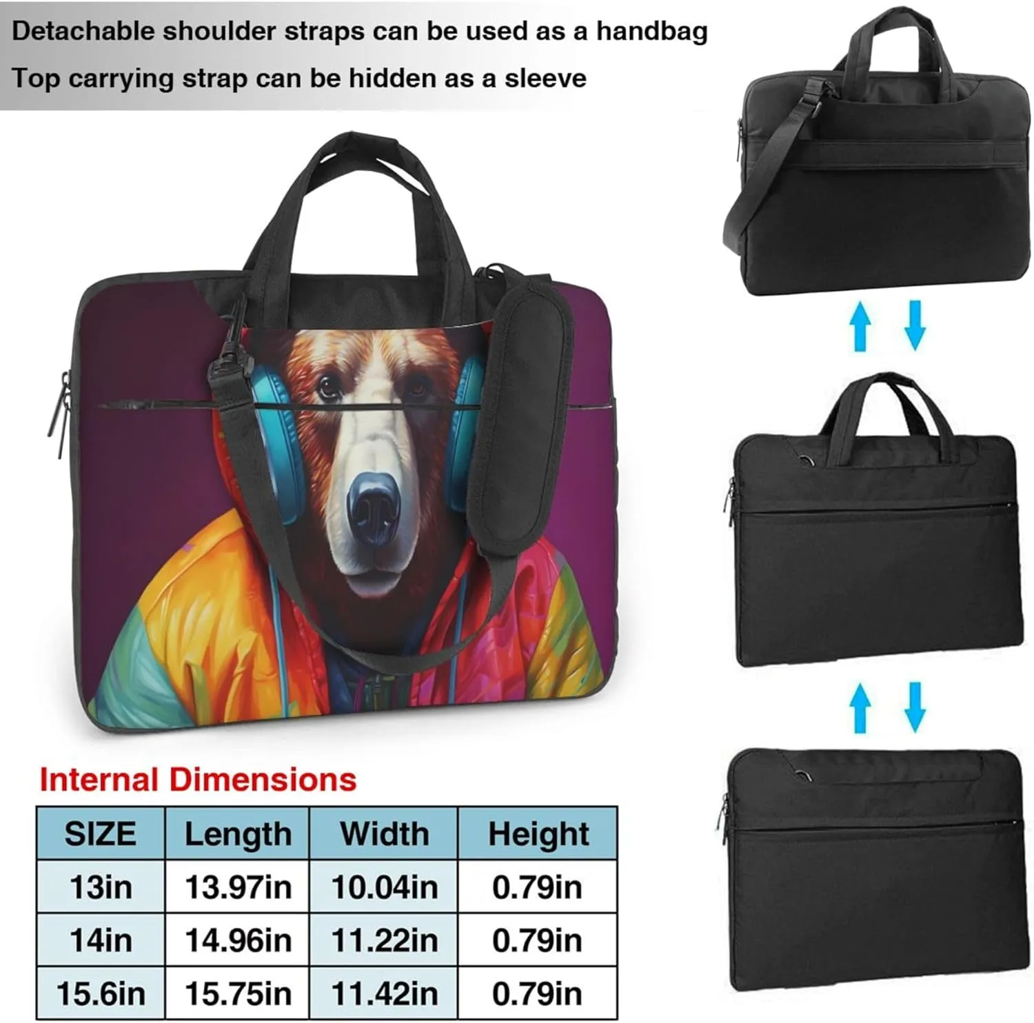 Music Bear Laptop Shoulder Bag for Women, Funny Animal Laptop Sleeve Case Durable Computer Bag
