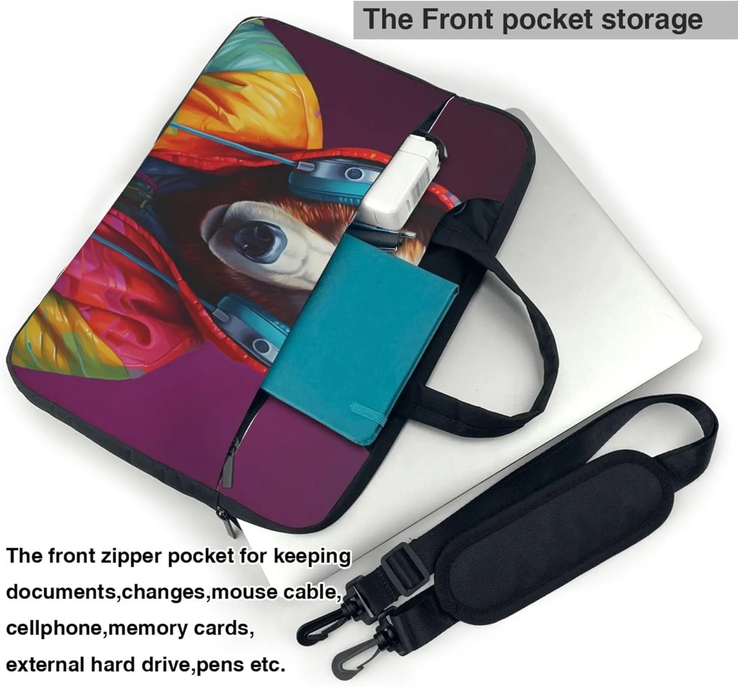 Music Bear Laptop Shoulder Bag for Women, Funny Animal Laptop Sleeve Case Durable Computer Bag