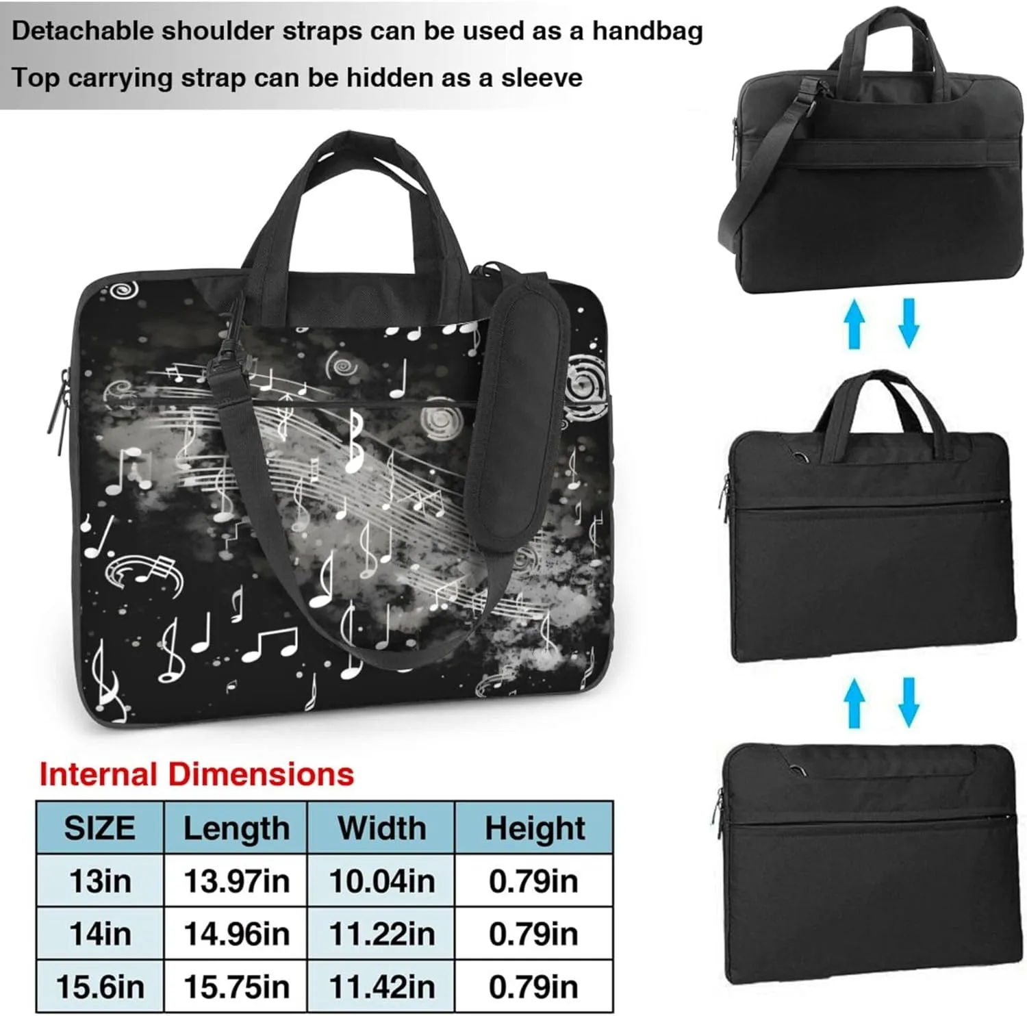 Musical Notes Abstract Music Laptop Shoulder Bag for Women, Laptop Sleeve Case Durable Computer Bag