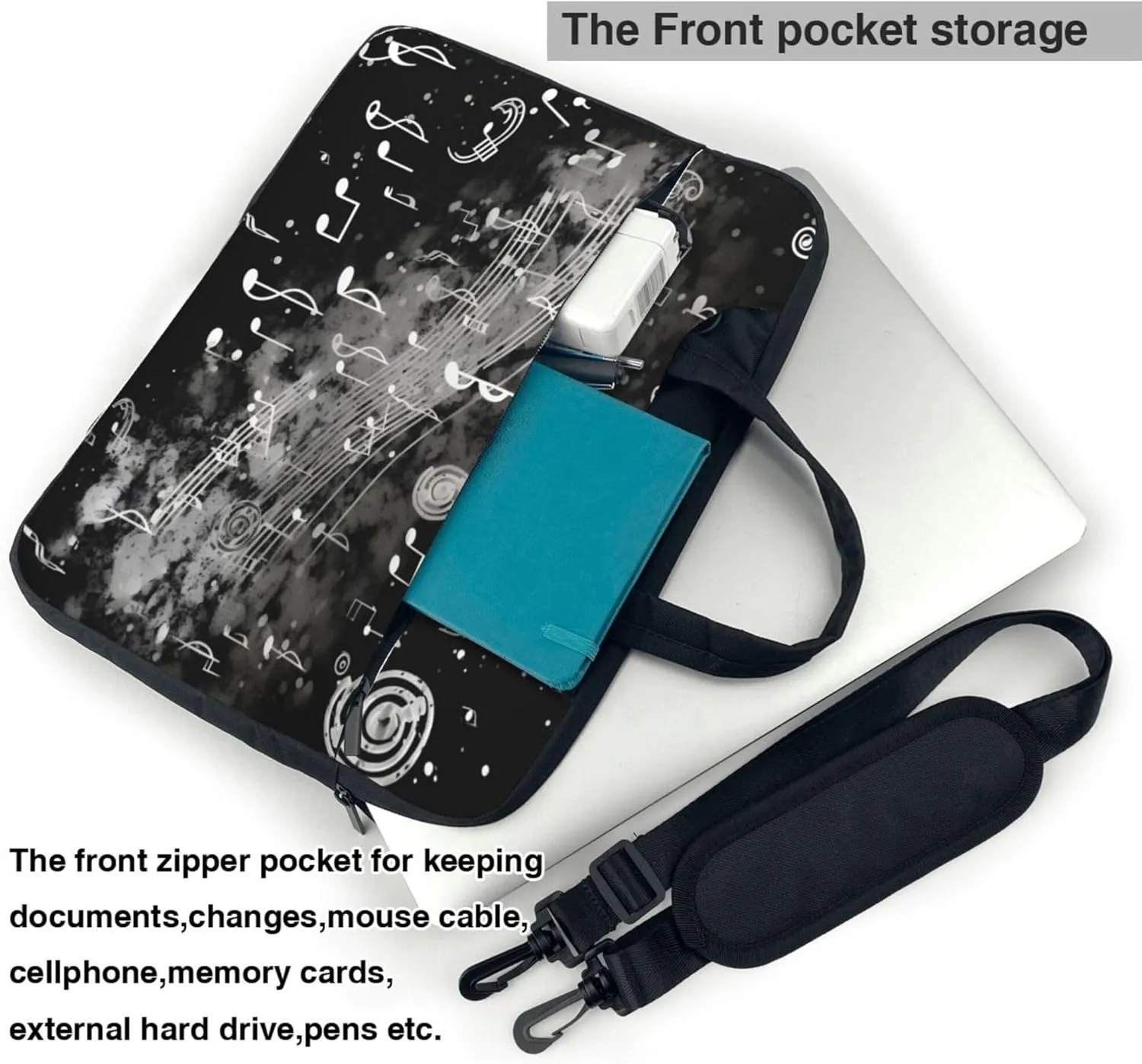 Musical Notes Abstract Music Laptop Shoulder Bag for Women, Laptop Sleeve Case Durable Computer Bag