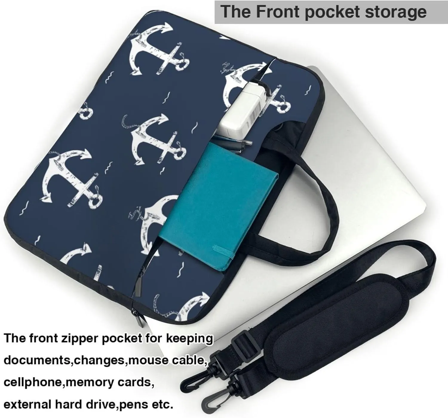 Nautical Anchor Laptop Shoulder Bag for Women, Ocean Anchor Laptop Sleeve Case Durable Computer Bag