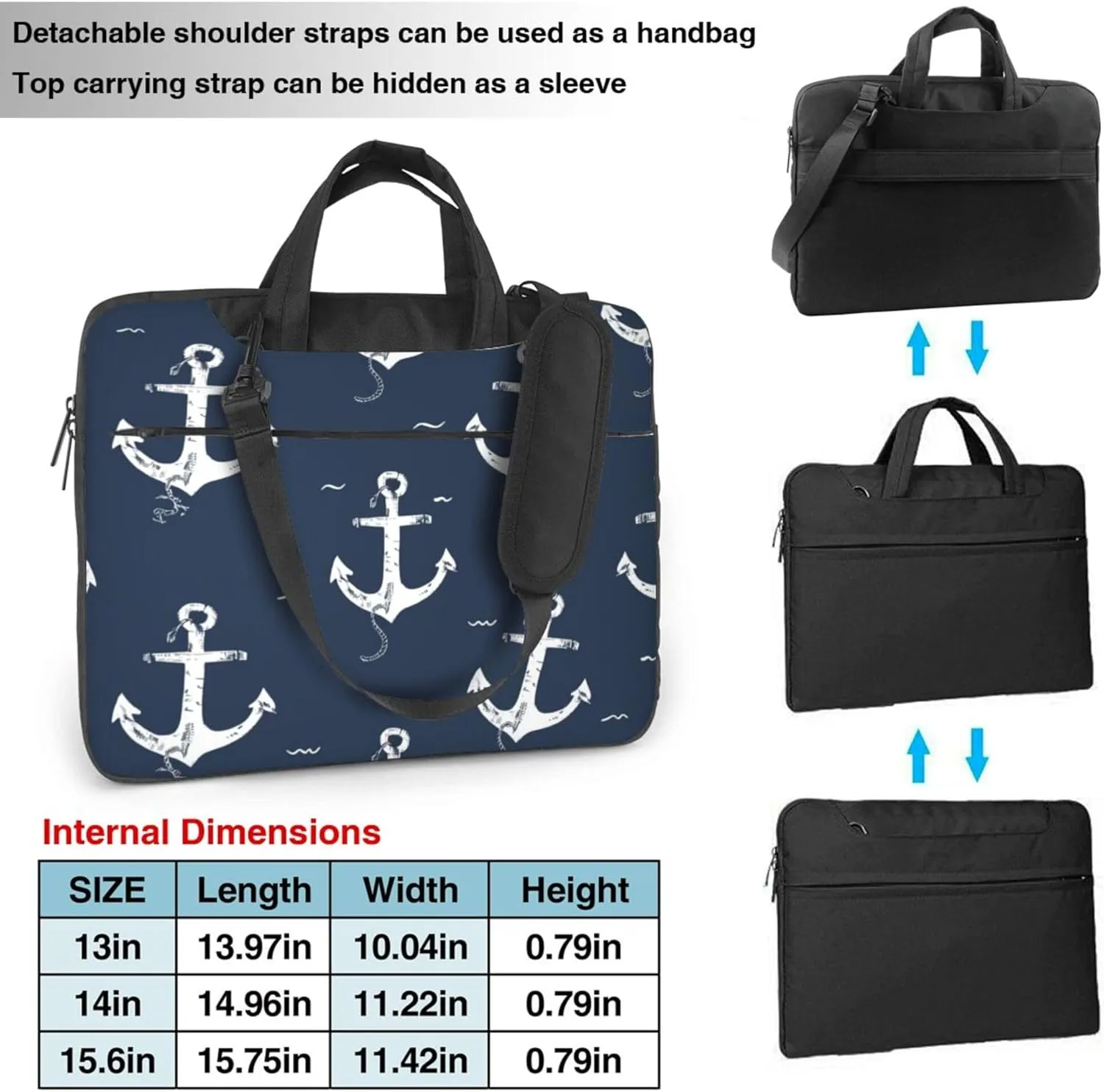 Nautical Anchor Laptop Shoulder Bag for Women, Ocean Anchor Laptop Sleeve Case Durable Computer Bag
