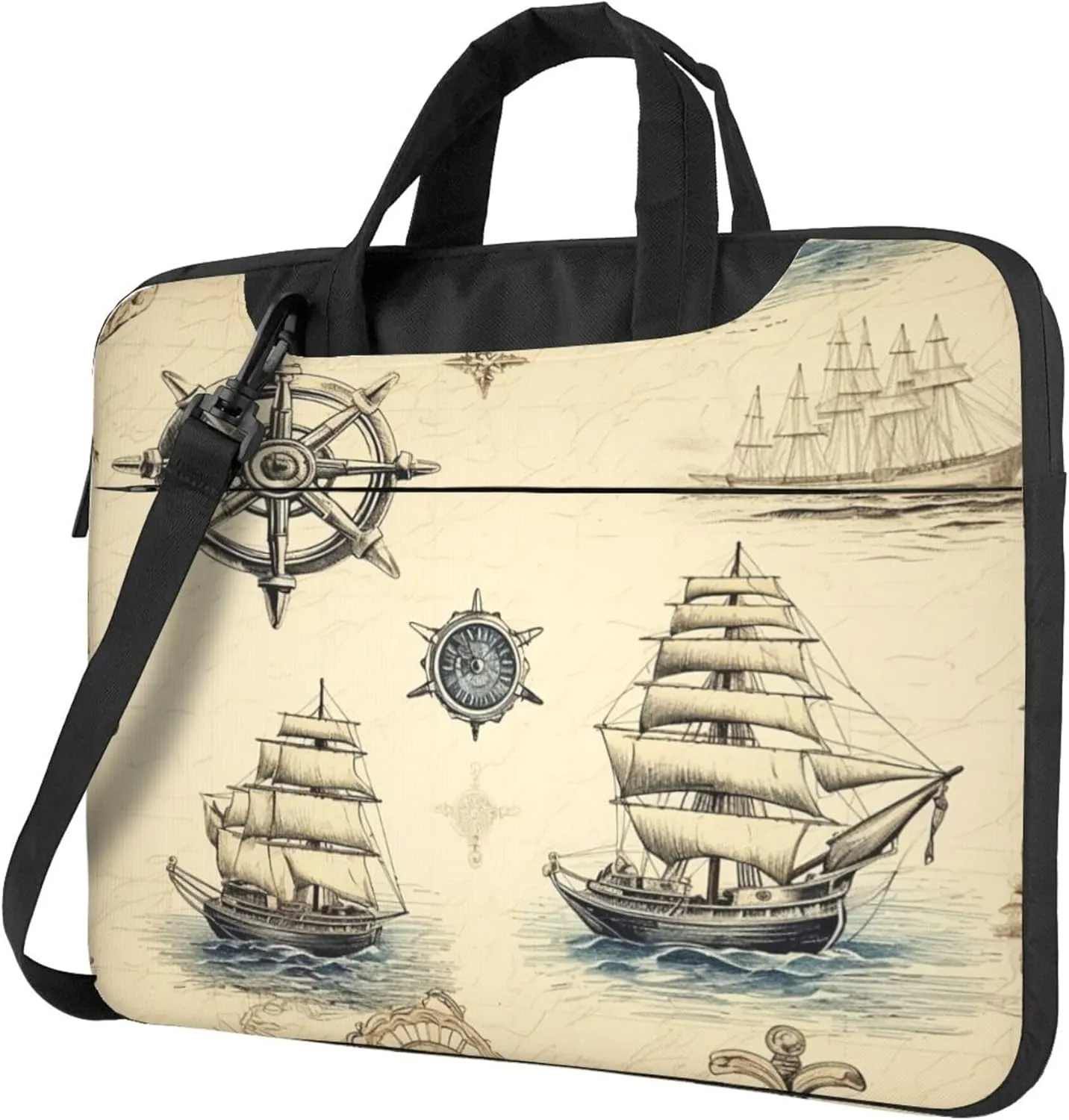 Nautical Compass Laptop Shoulder Bag for Women, Compass Sailboat Laptop Sleeve Case Durable Computer Bag