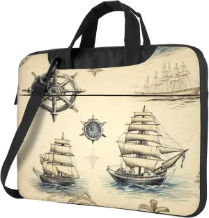 Nautical Compass Laptop Shoulder Bag for Women, Compass Sailboat Laptop Sleeve Case Durable Computer Bag