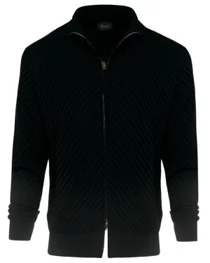 Navy Basketweave Stich Full Zip Sweater