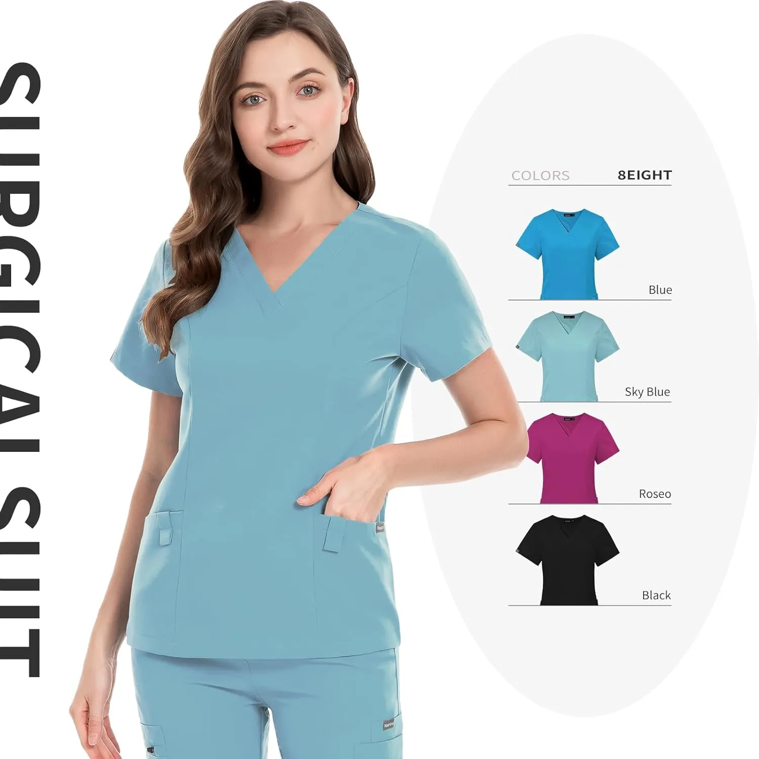 niaahinn Classic Scrub Set for Women - V-Neck Scrub Top & Stylish Scrub Jogger Pants with Multi Pocket Medical Uniform