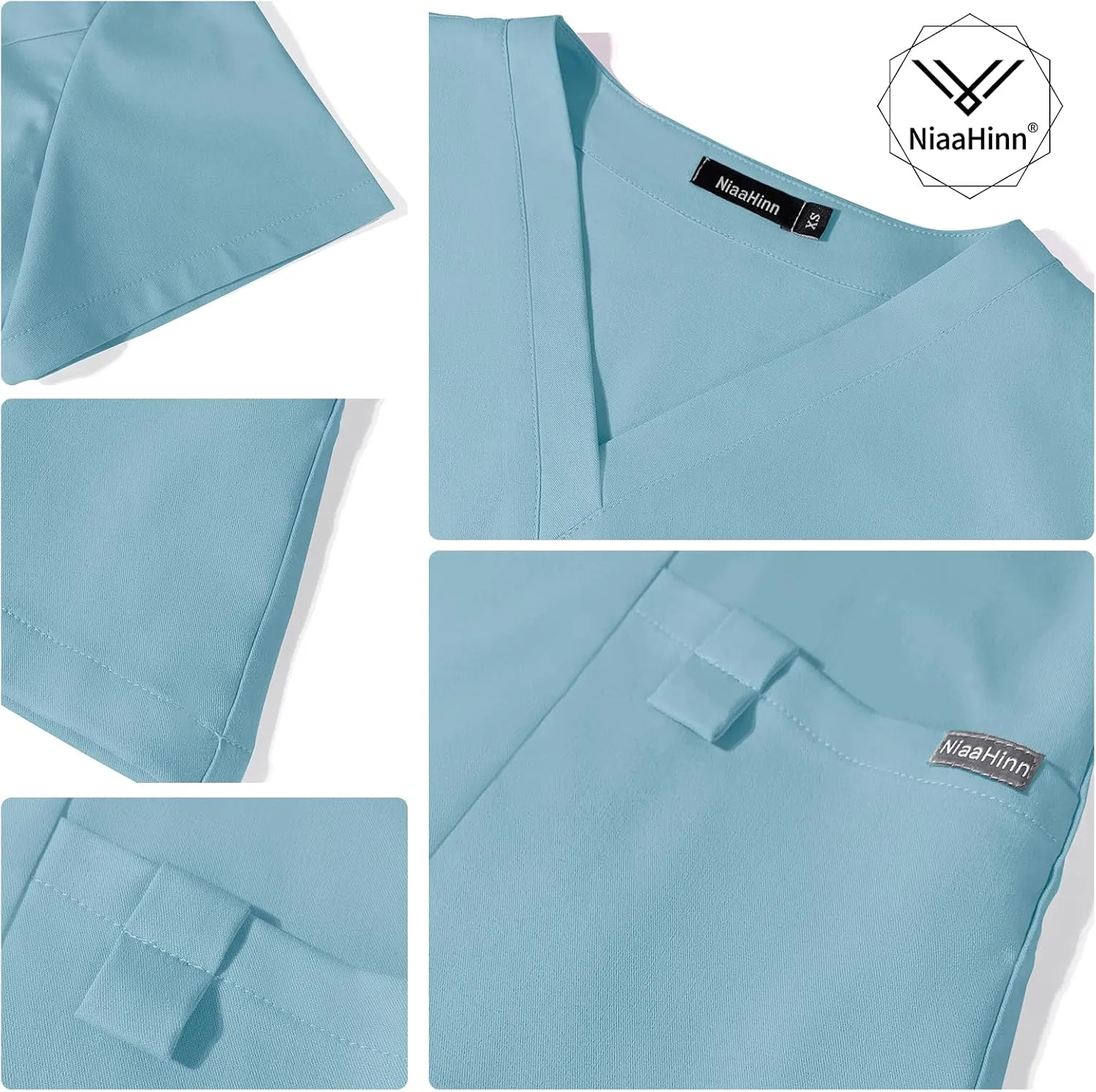 niaahinn Classic Scrub Set for Women - V-Neck Scrub Top & Stylish Scrub Jogger Pants with Multi Pocket Medical Uniform