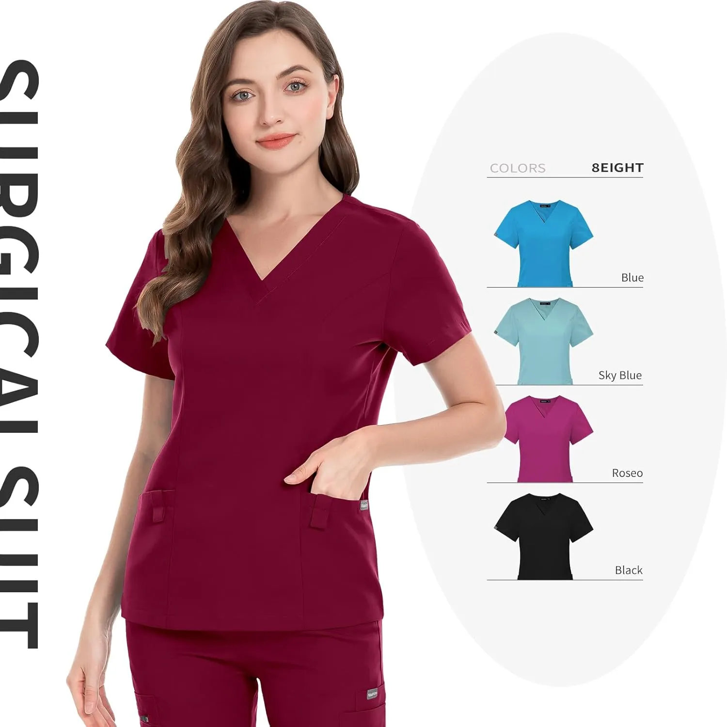 niaahinn Classic Scrub Set for Women - V-Neck Scrub Top & Stylish Scrub Jogger Pants with Multi Pocket Medical Uniform