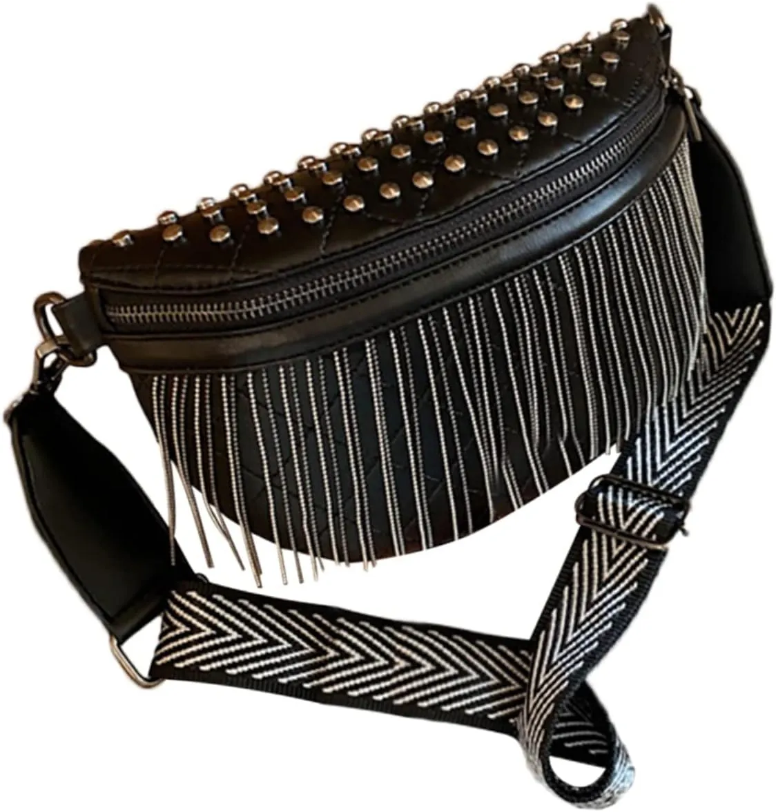 NOLITOY Chic Rivet Shoulder Bag for Women Small Crossbody Fanny Pack Tassel Purse for Mom