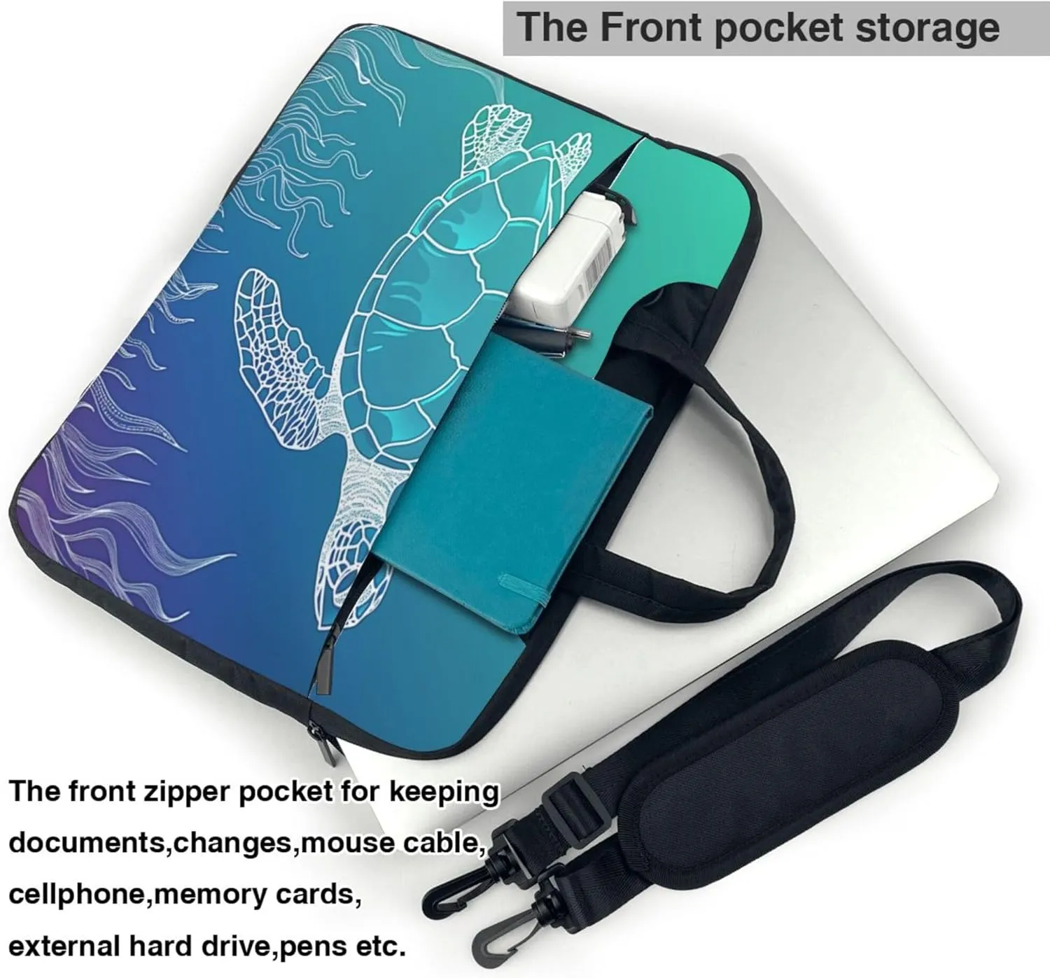 Ocean Animal Sea Turtle Laptop Shoulder Bag for Women, Laptop Sleeve Case Durable Computer Bag