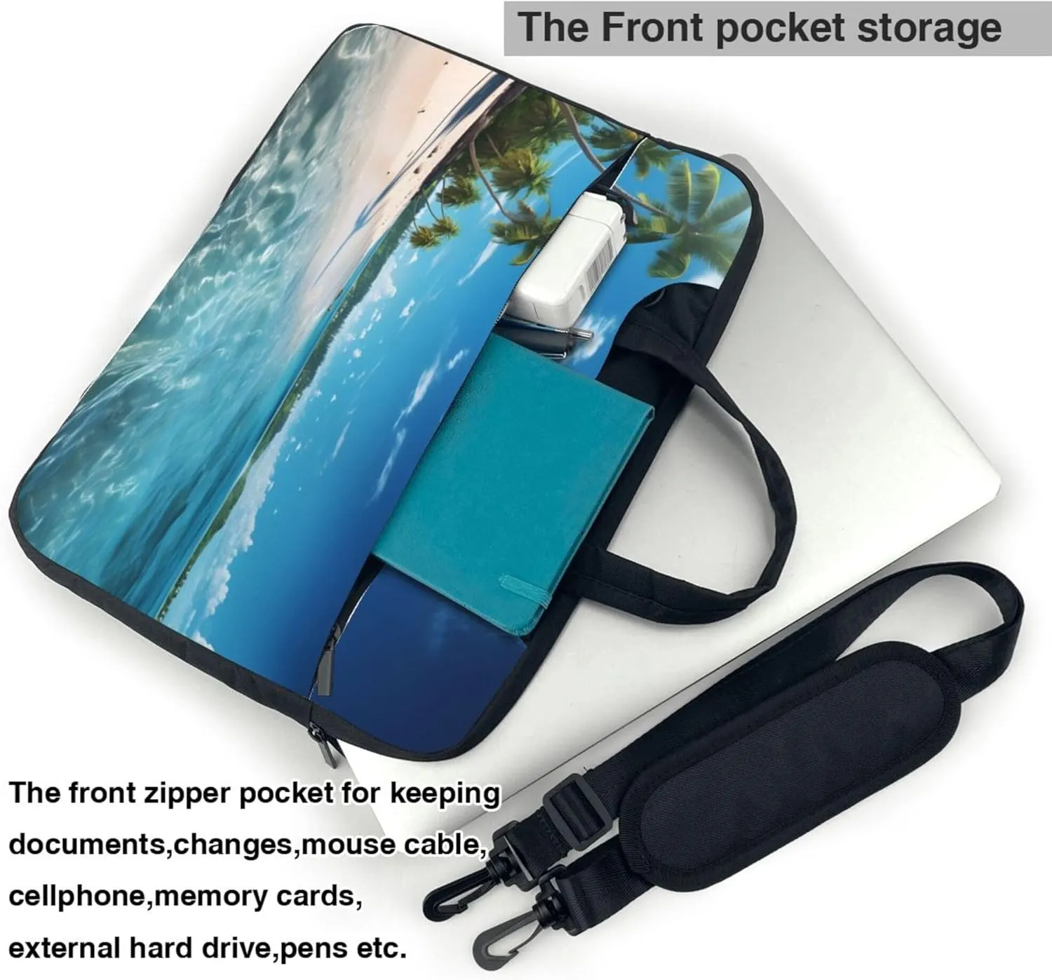 Ocean Beach Palm Tree Laptop Shoulder Bag for Women, Laptop Sleeve Case Durable Computer Bag